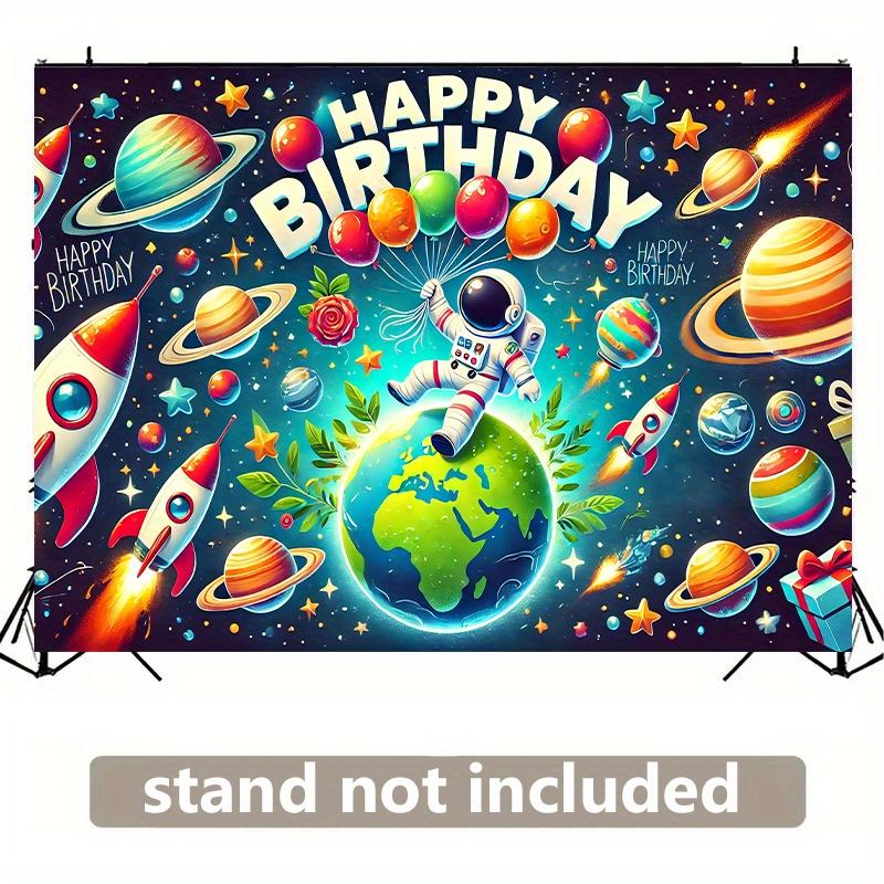 1pc Happy Birthday Astronaut Polyester Fiber Background Banner - Vibrant Space Theme Design