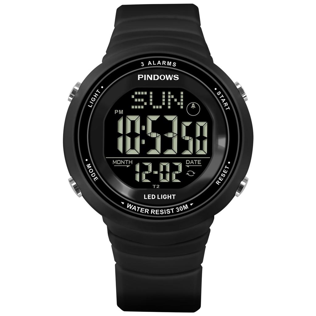 PINDOWS Women's Digital Sports Watch, 30m Waterproof, LED Backlight, 3 Alarms, Stopwatch, Countdown Timer, and Calendar for an Active Lifestyle