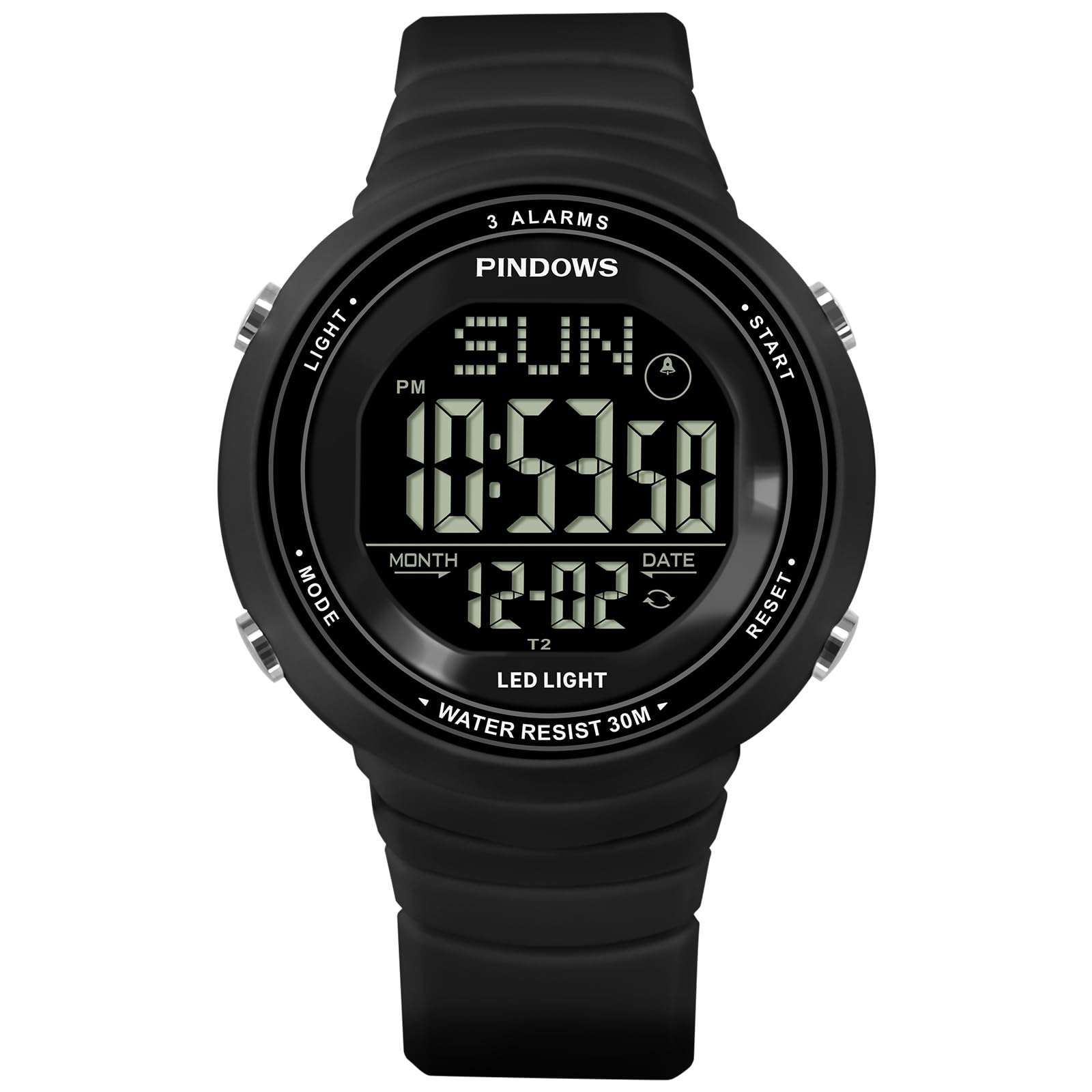 

PINDOWS Women s Digital Sports Watch, 30m Waterproof, LED Backlight, 3 Alarms, Stopwatch, Countdown Timer, and Calendar for an Active Lifestyle