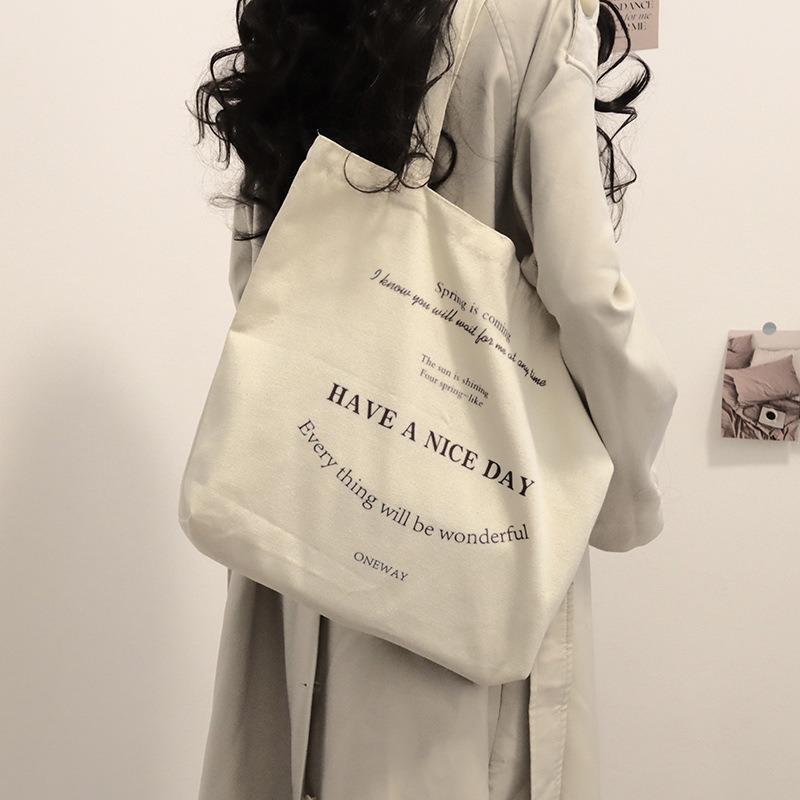 Literary canvas bag large-capacity shopping bag fashionable and simple shoulder women's bag