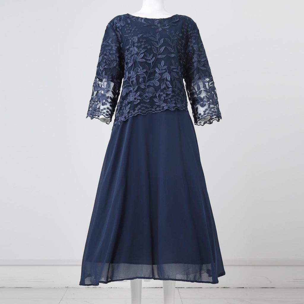 Lässiges, modisches, mittellanges Kleid mit Spitzenstickerei und Patchwork für Damen