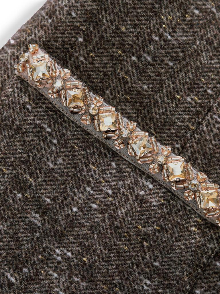 Kadınlar İçin Taşlı Yaka, Şık Sosyetik, Altın İplikli Balıksırtı Yün Elbise