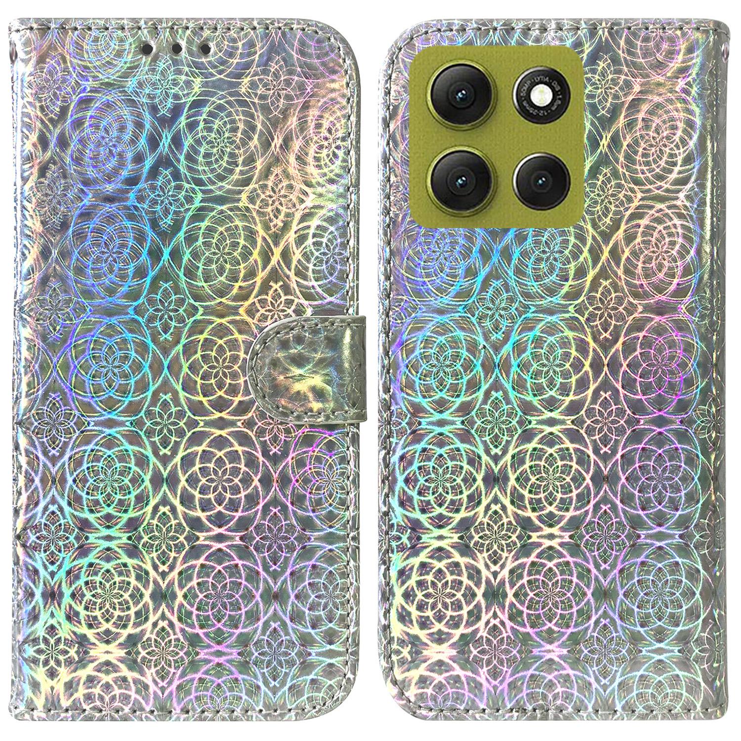 

For Motorola Motorola Moto G86 5G Stand Case Dazzling Flower Leather Phone Cover with Wrist Strap Grey