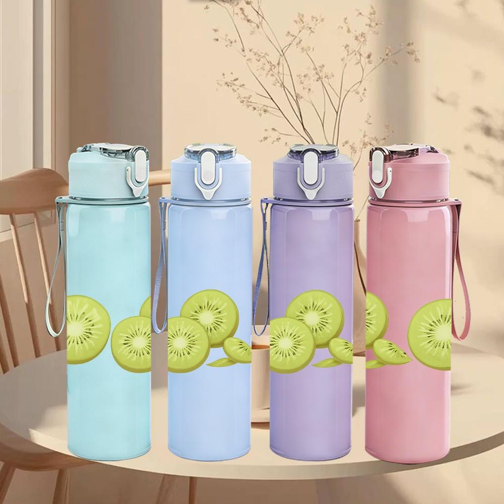 1PC Fresh Green Kiwi Fruit Pattern 750ml Color Plastic Sports Water Bottle Leakproof Flip Straw Lid Suitable for Sports Office Home Use