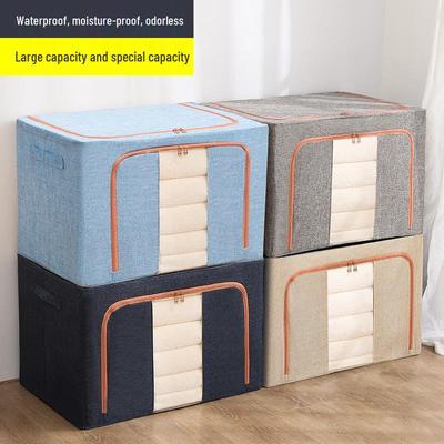 Cotton Linen Foldable Storage Box with Steel Frame - Large Capacity Clothes Organizer