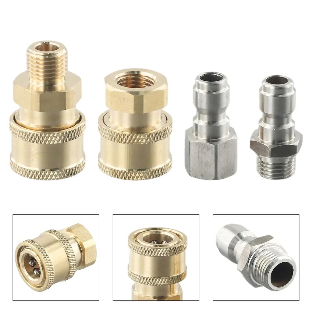 Spare Adapter Quick Connector 1/4" Male Fitting 4pcs Copper Gold High Pressure Washer Quick Release Replacement Accessories