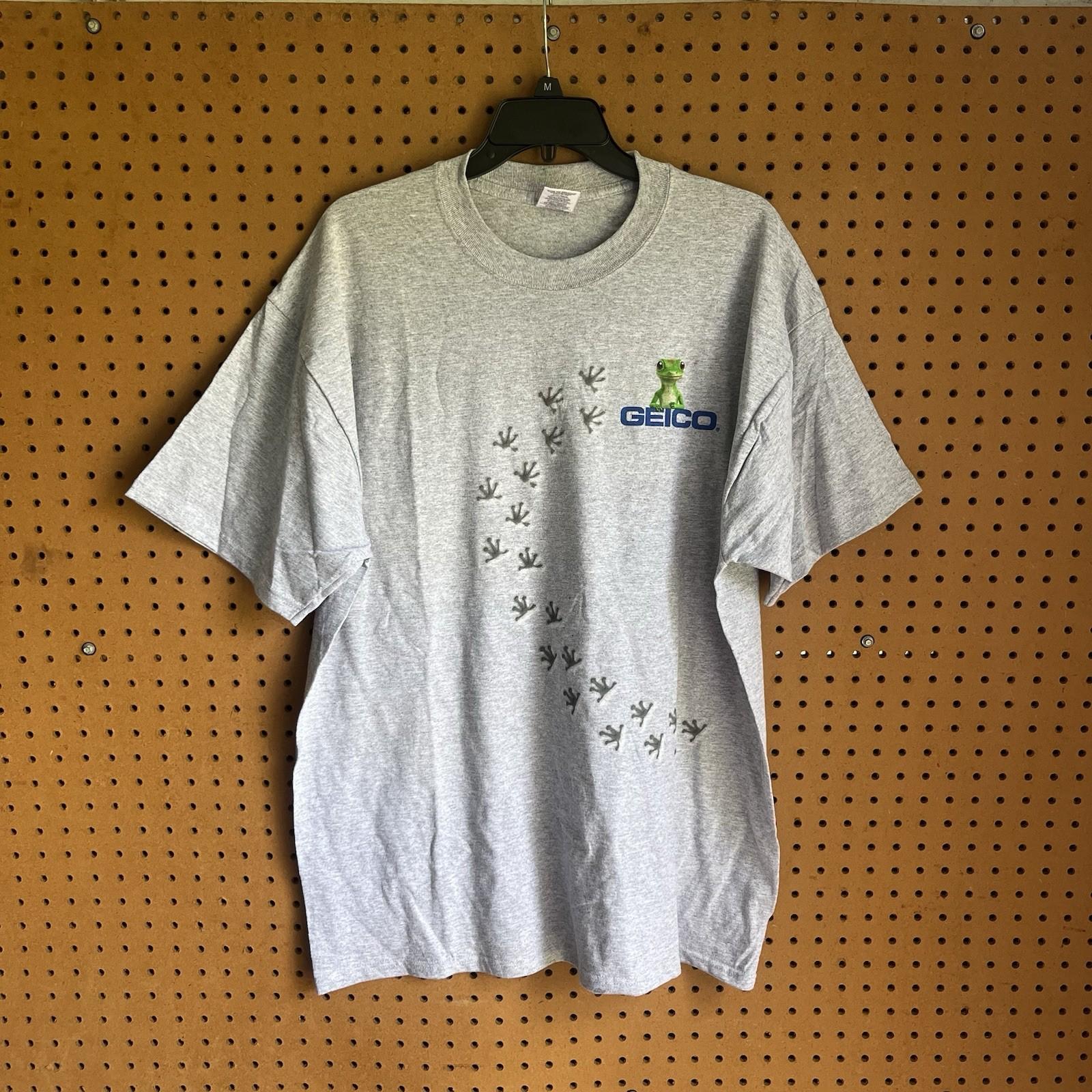 Vintage Geico Promo T Shirt Grey Size Men’s XL Gecko Footsteps Graphic Tee XL
