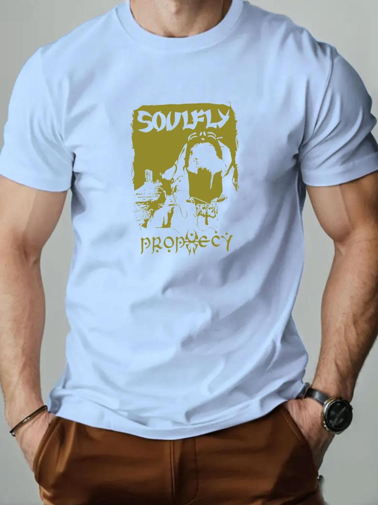 Mens Cotton Tshirt SOULFLY Summer Round Neck Shortsleeved Graphic Breathable Fashion Casual Tshirt