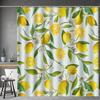 Aimego Lemon Fruit Shower Curtain - Yellow Lemon Green Leaves Plant Floral Modern Nature Fabric Cloth Bath Shower Curtain Set Wi