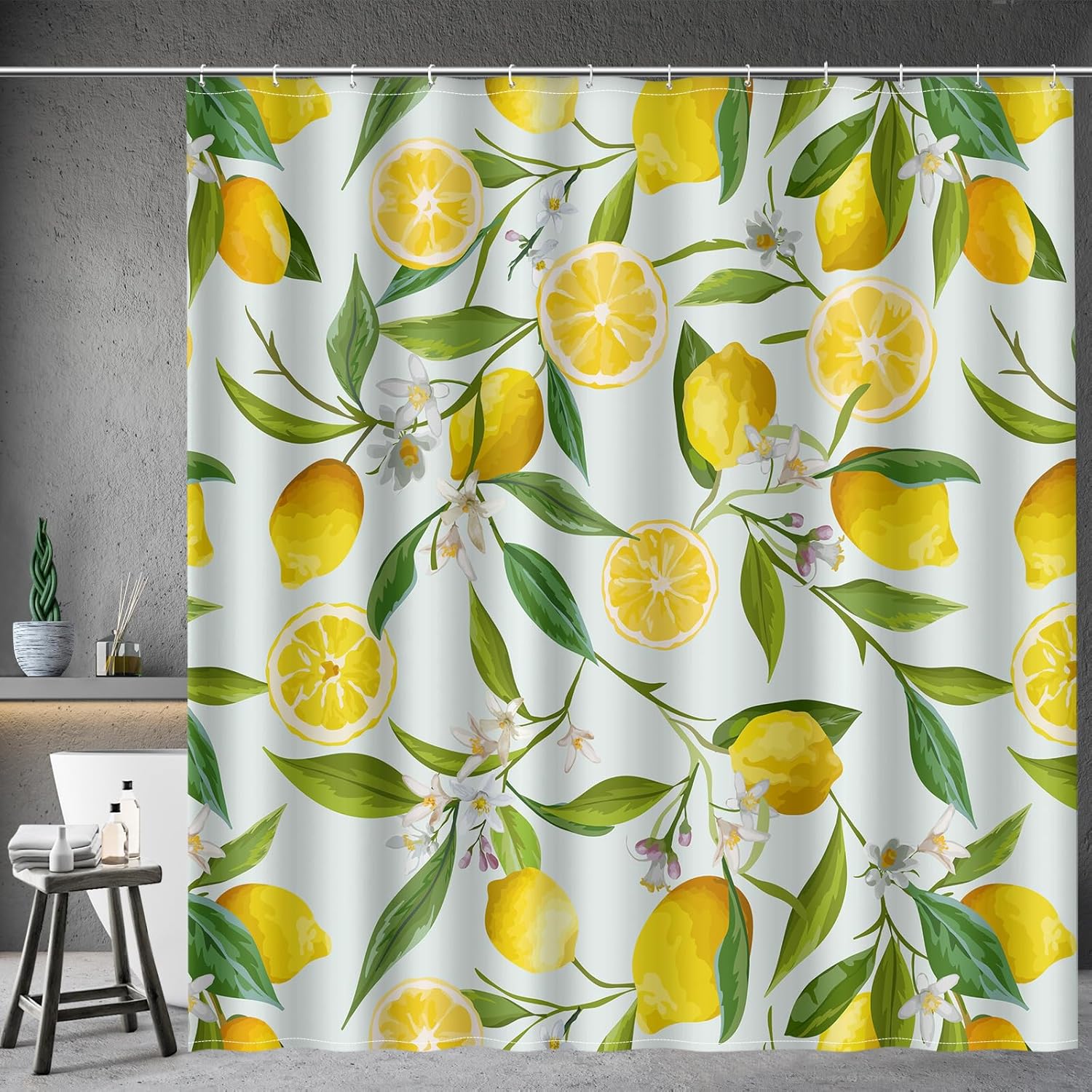 

Aimego Lemon Fruit Shower Curtain - Yellow Lemon Green Leaves Plant Floral Modern Nature Fabric Cloth Bath Shower Curtain Set Wi W60H190(CM)-1 Pcs