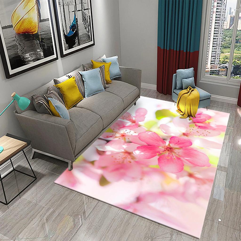 3D Pink Peach Blossom Carpet Living Room Coffee Table Area Mats Balcony Bedroom Decoration Rugs Kitchen Bathroom Anti-slip Rugs