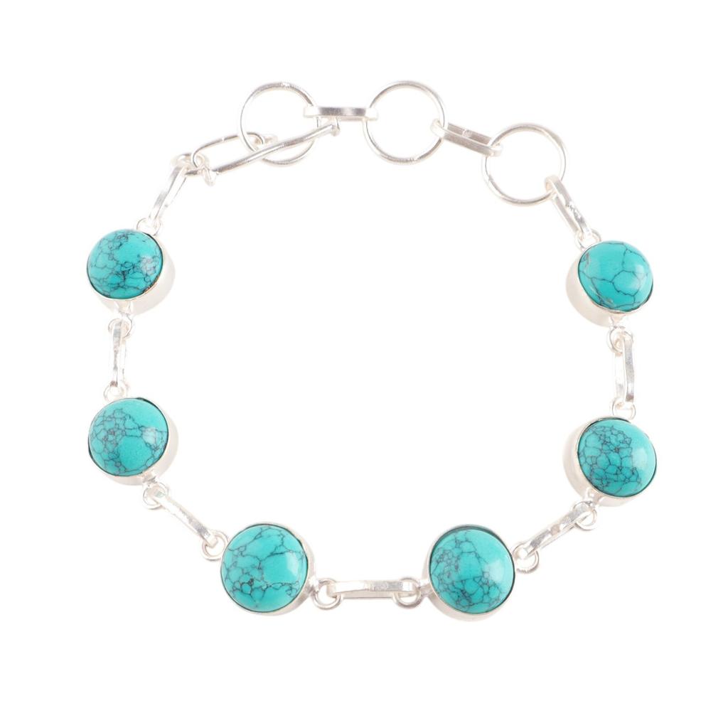 Blue Turquoise Gemstone 925 Sterling Silver Jewelry Handmade Bracelet For Girls RB-14-21