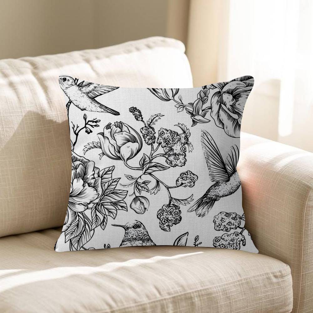 Black  White Floral Pattern Pillow Cover Sofa Cushion Cover Home Room Decoration Children Gift