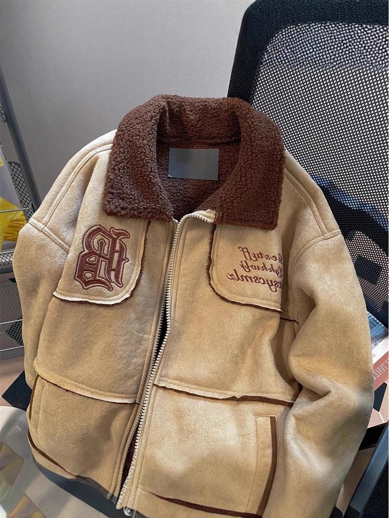 Unisex High-End Lambswool Suede Jacket: Leather & Fur Blend, Cotton Padded for Winter