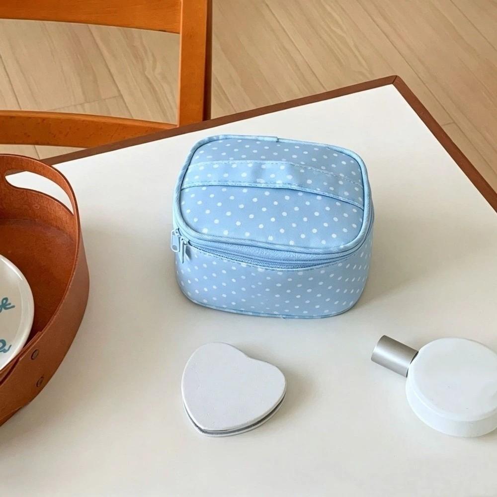 Checkered Cosmetic Pouch Polyester Travel Toiletry Storage Bag Cute Wash Bag Handheld Square-shaped