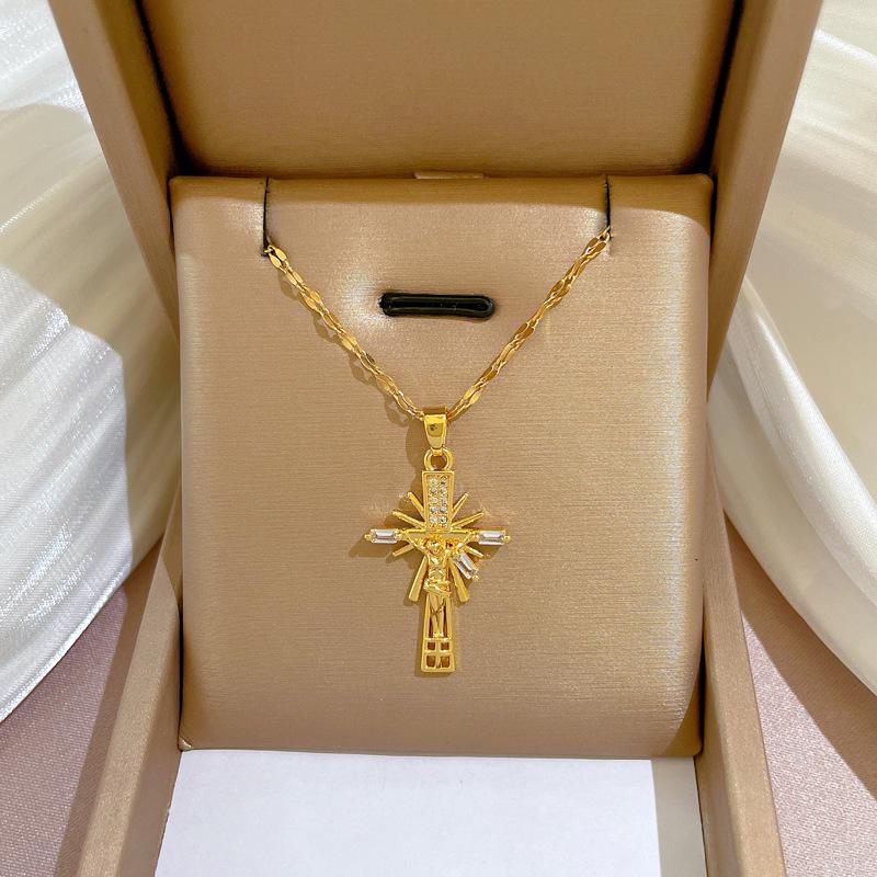Titanium Steel Micro-Inlaid Gold Plated Women's Lucky Bead Necklace - Trendy Clavicle Chain Accessory
