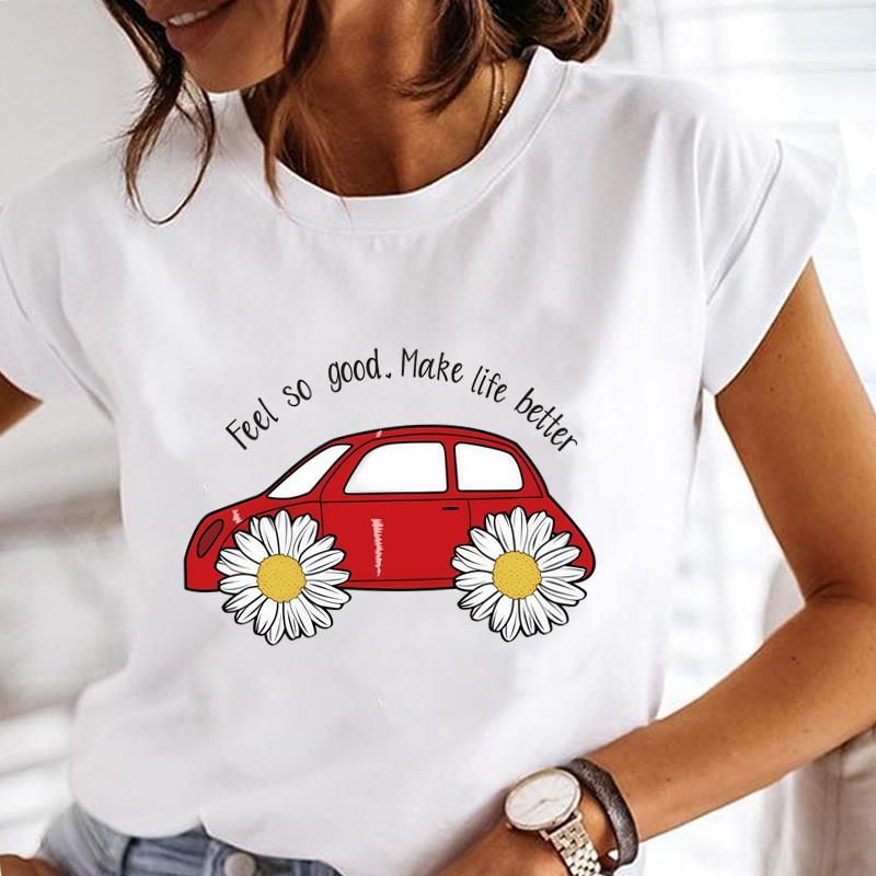 (Asian Size) Women Lady Female Top Printed Tee Summer Clothing Flower Sweet Trend Casual T Shirt Fashion Graphic Short Sleeve T-shirts