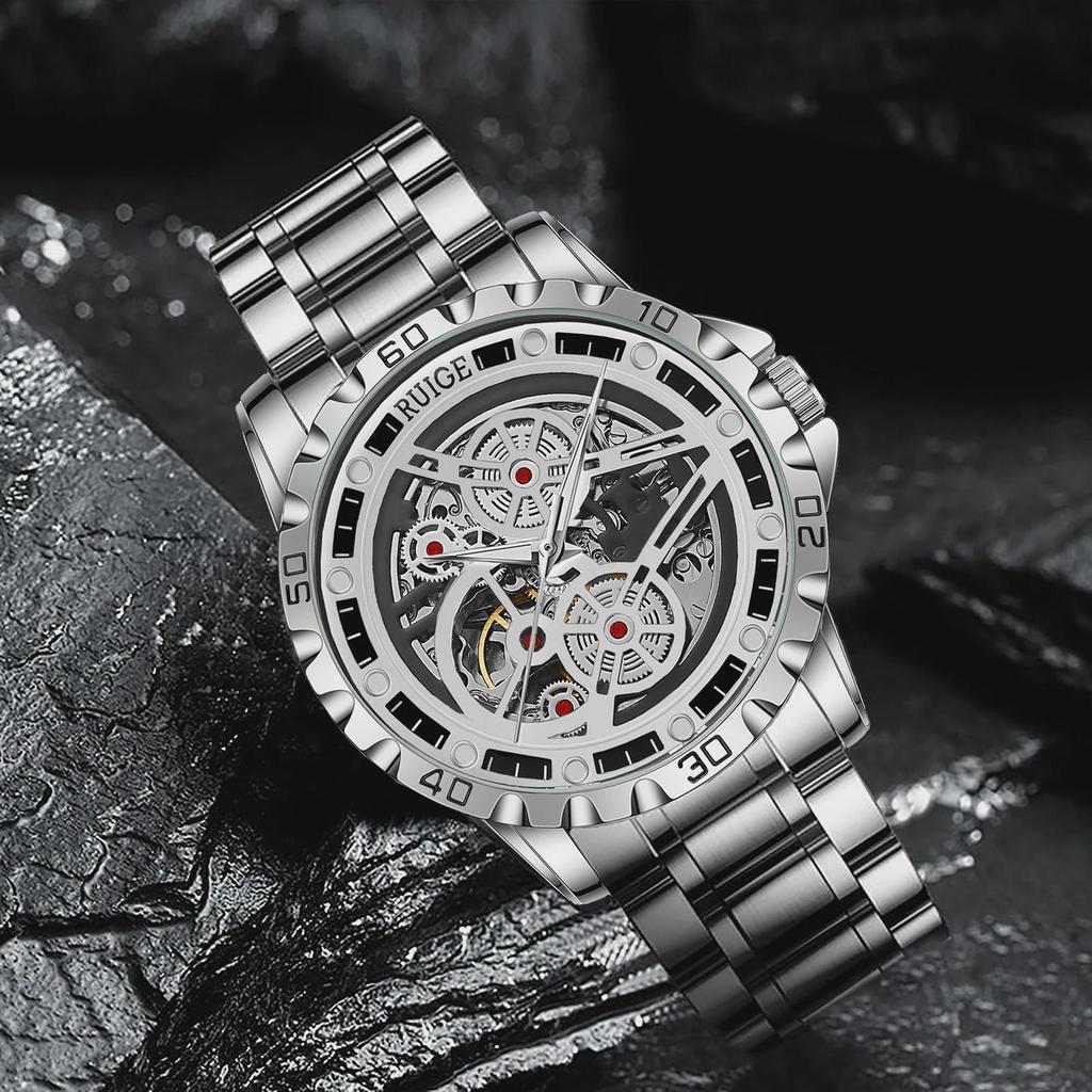 Hollowed Out Men's Fully Automatic Mechanical Watch Stainless Steel Men's Luminous Waterproof Luxury Fashion Skeleton Watches