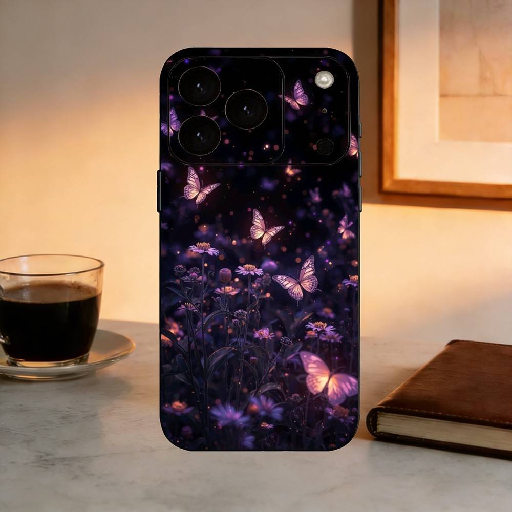 Glow In the Dark Butterfly Gift Phone Case For iPhone 17,16,15,14,13,12,11 Plus,Pro Max,XS,Soft Silicone Black Cover