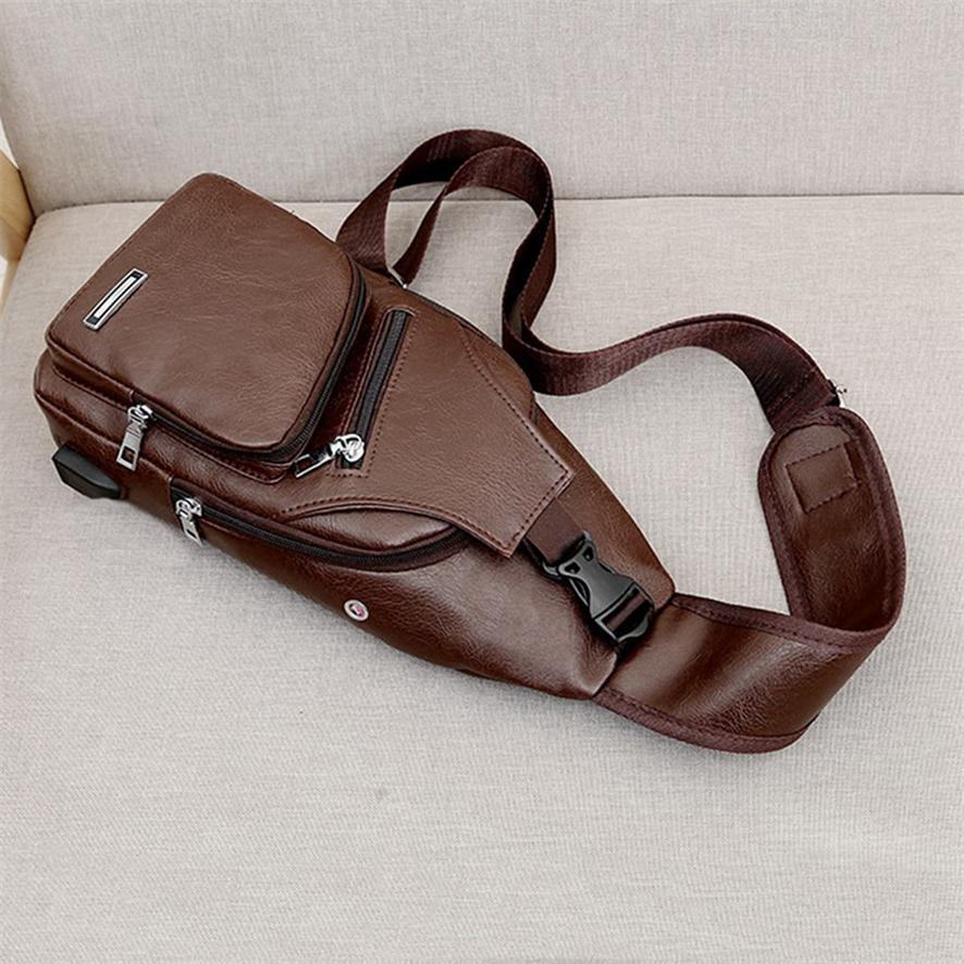 Men Fashion Casual PU Shoulder Chest Bag USB Charging Messenger Travel Packs