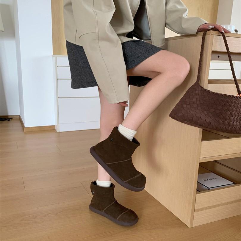 2025 Winter Snow Boots Leather Boots Inner Height Increasing Splicing Short Boots Martin Boots Frosted Leather and Naked Boots