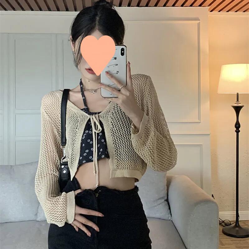 Women's Slim-Fit Long Sleeve Sun Protection Cardigan - Trendy Tie-Up Knit Cover-Up 