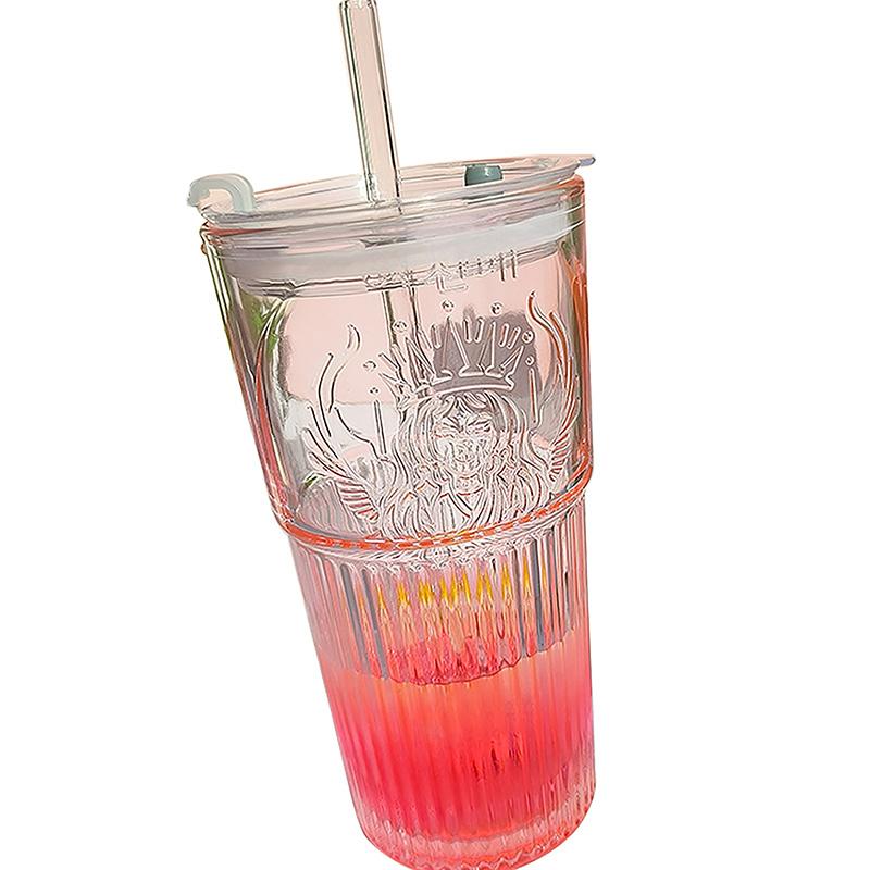 Large Capacity 600Ml Coffee Glass Straw Cup Dark Green Goddess Model Water Cup