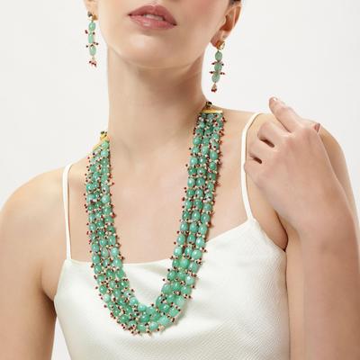 Ensemble de colliers multibrins verts, ensemble de colliers en pierre verte, collier en pierre émeraude verte Jaipuri, bijoux de mariée indiens verts Jaipuri