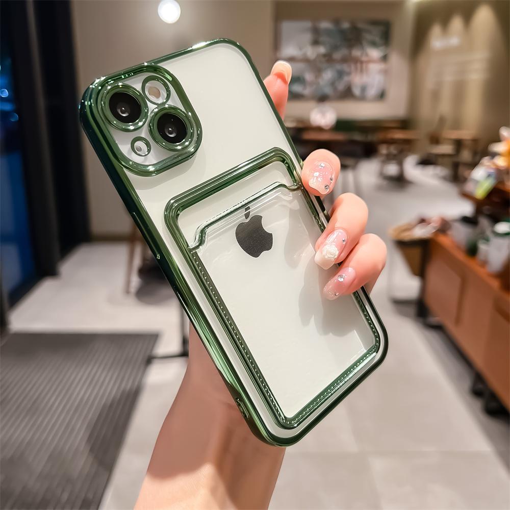 16 Pro Max Photo Pocket Shockproof Silicone Cover For For Iphone 11 12 13 14 15 Electroplated Transparent Card Holder Wallet Case