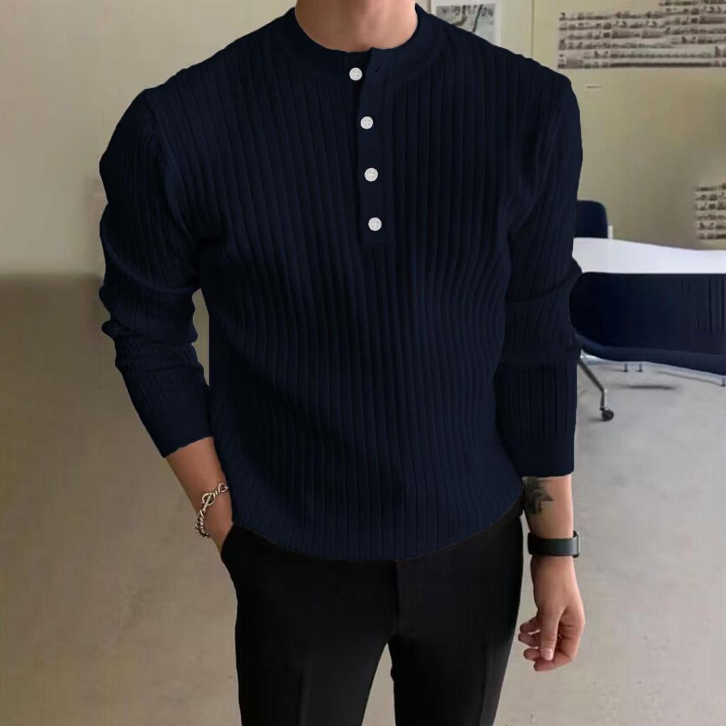 Men's Half-High Collar Button-Down Knit Pullover Sweater for Autumn/Winter