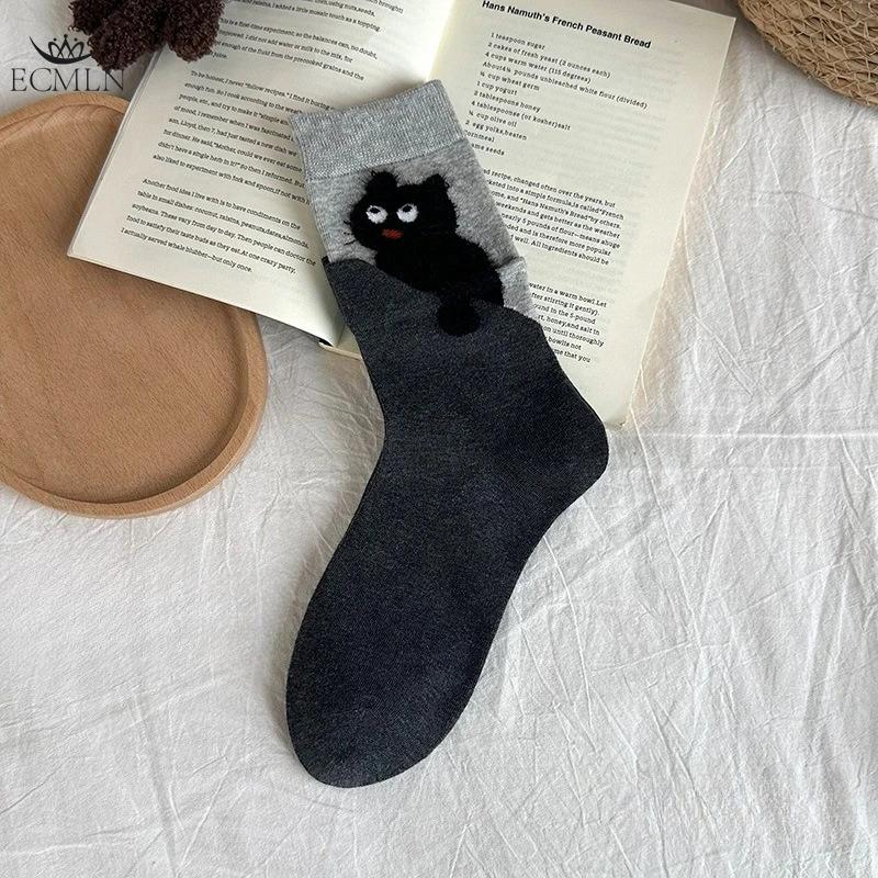 

Kitten Socks Women s Mid-Calf Socks Flocked Cartoon Cute Women s Socks one size