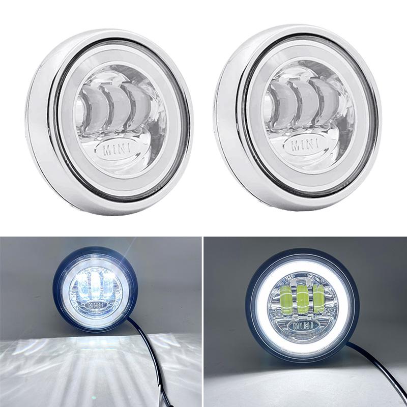 2pcs/Black Housing LED Rally Driving Lights on Front Bumper Grille For BMW MINI Cooper R55 R56 R57 R58 R59 Additional Headlight
