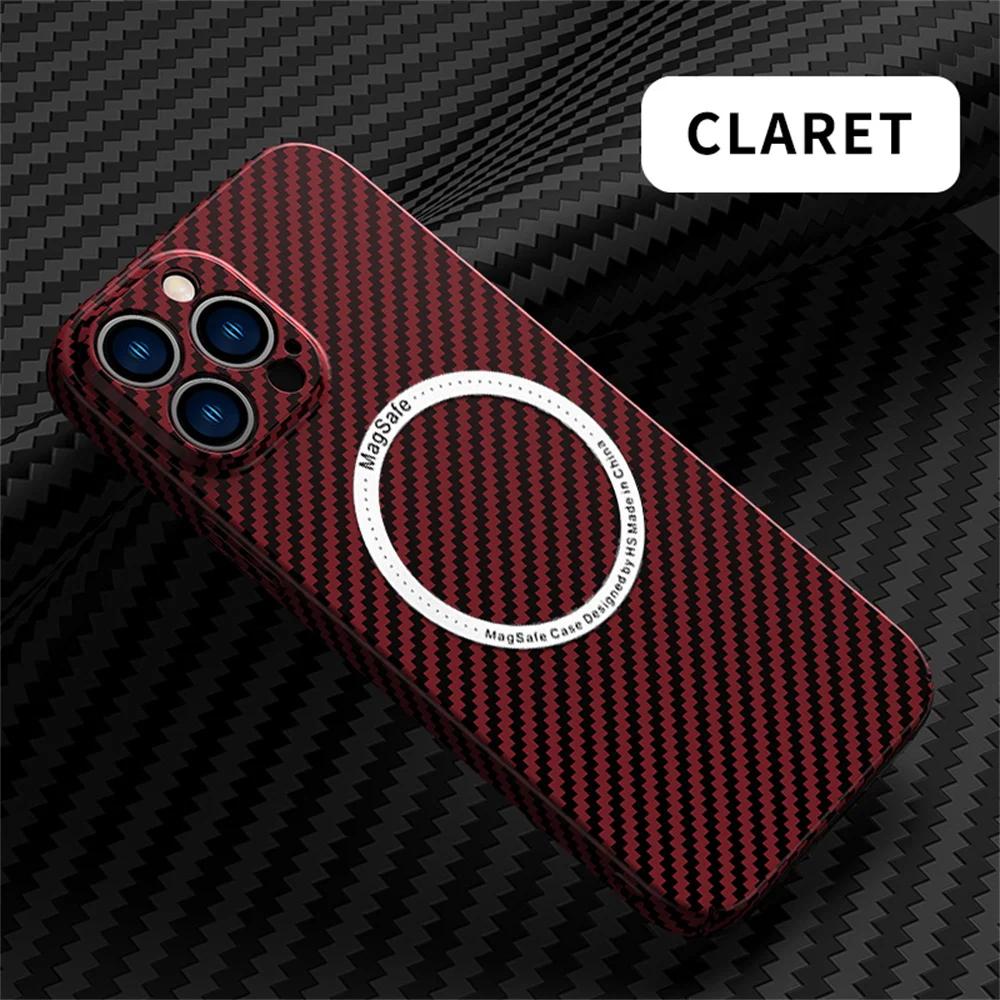 Carbon Fiber for Magnetic Wireless Charging Case for iPhone 16 14 15 Plus 11 12 13 Pro Max Magsafe Texture Splice PC Hard Cover