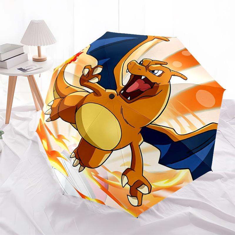 1pc Charizard Fire Automatic Folding Umbrella - Compact 8-Rib Design, Durable Plastic & Iron, Lightweight for Outdoor Daily Use,  a0929175