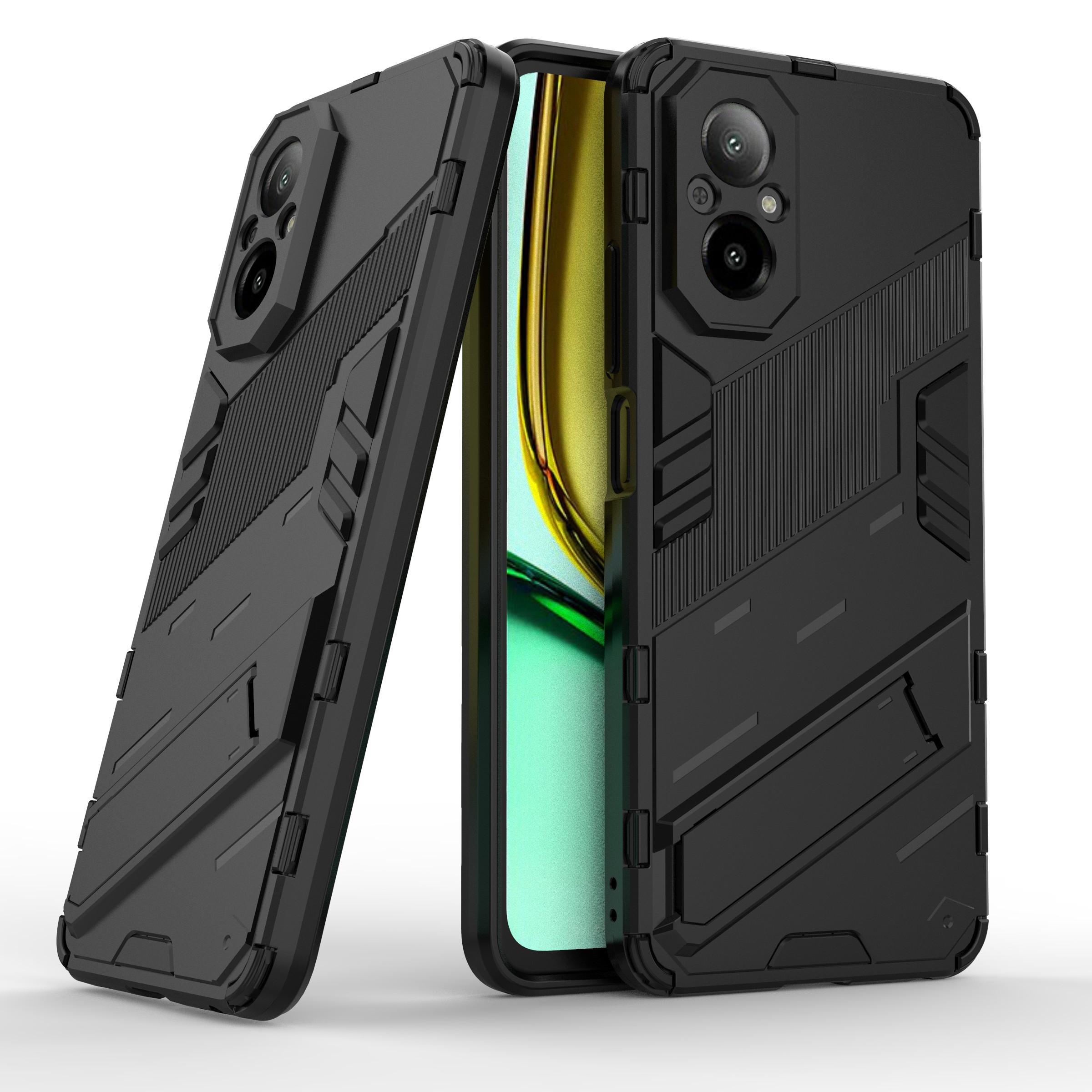

For Realme C67 4G Phone Case Anti-scratch Kickstand PC+TPU Cover Black