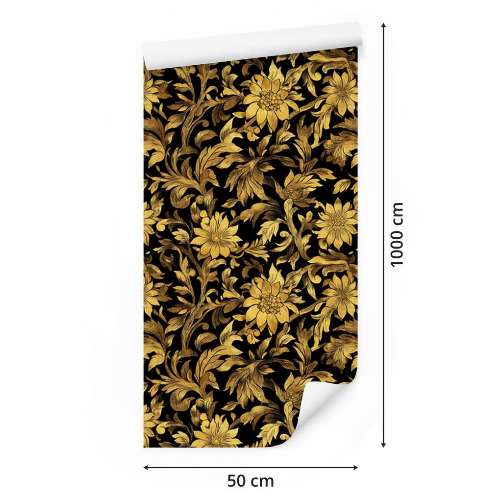 Golden Hibiscus Ochre Wallpaper, Ochre Background for Living Room and Bedroom 50x1000