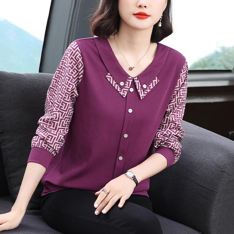 Women's 4XL T -shirt Mother's Dressed In Spring and Autumn New Long -sleeved T -shirts High -end Design Loose and Slimming