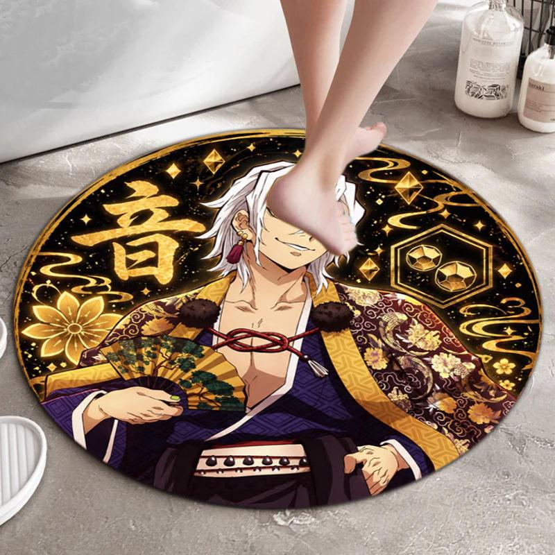 Classic Japanese-style Cartoon Demon Slayer Round Rug, Home Soft Decorative Anti-slip Yoga Mat and Chair Mat, Outdoor Floor Mat Carpet K5