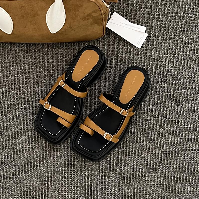 

Модные трендовые женские тапочки-гладиаторы 2024, модные женские повседневные уличные пляжные туфли на платформе с застежкой на носок и толстом каблуке Size 35(foot 22.5cm) коричневый