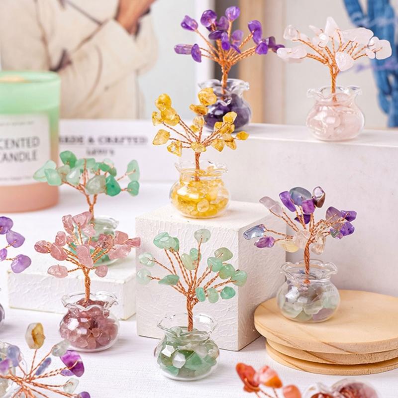 Natural Crystal Money Tree Ornament for Home Office Decoration Enhancing Energy and Fortune with Color Crystal Stone