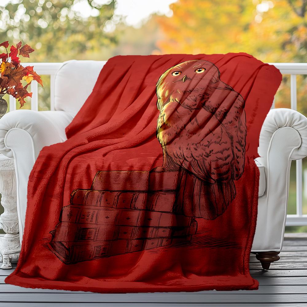 1pc owl books red Outdoor Flannel Throw Blanket All Season Soft Warmth,Home Decor 1031237