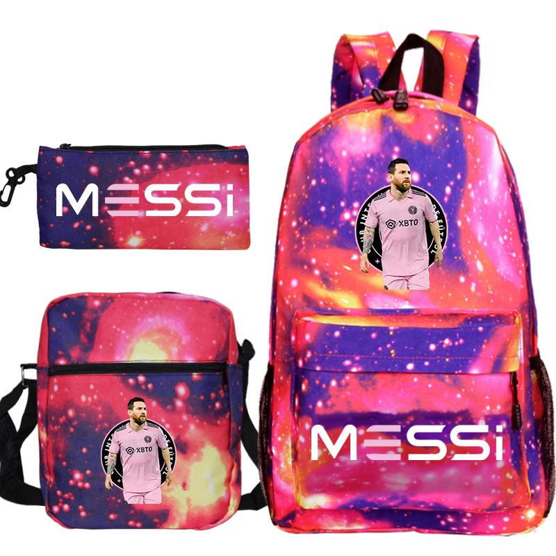 Football Player Peripheral Printing Primary And Secondary School Schoolbag Three-Piece Children'S Backpack