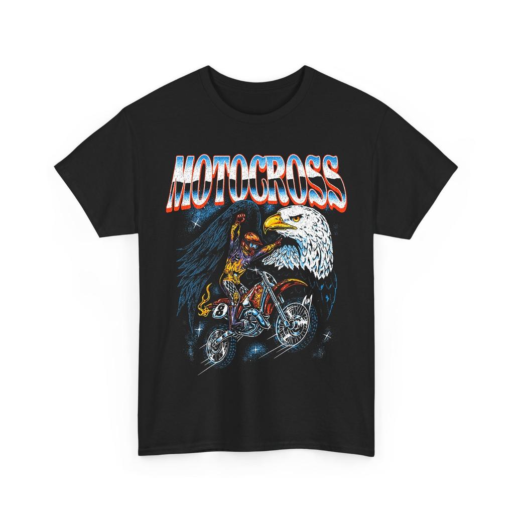 Vintage Motocross Eagle Graphic Tee Retro Motorcycle Dirt Bike Black T-Shirt