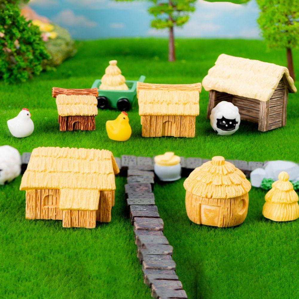 

Decorative Thatched Cottage Micro Landscape Mini Small House Statue Fairy Garden style 5