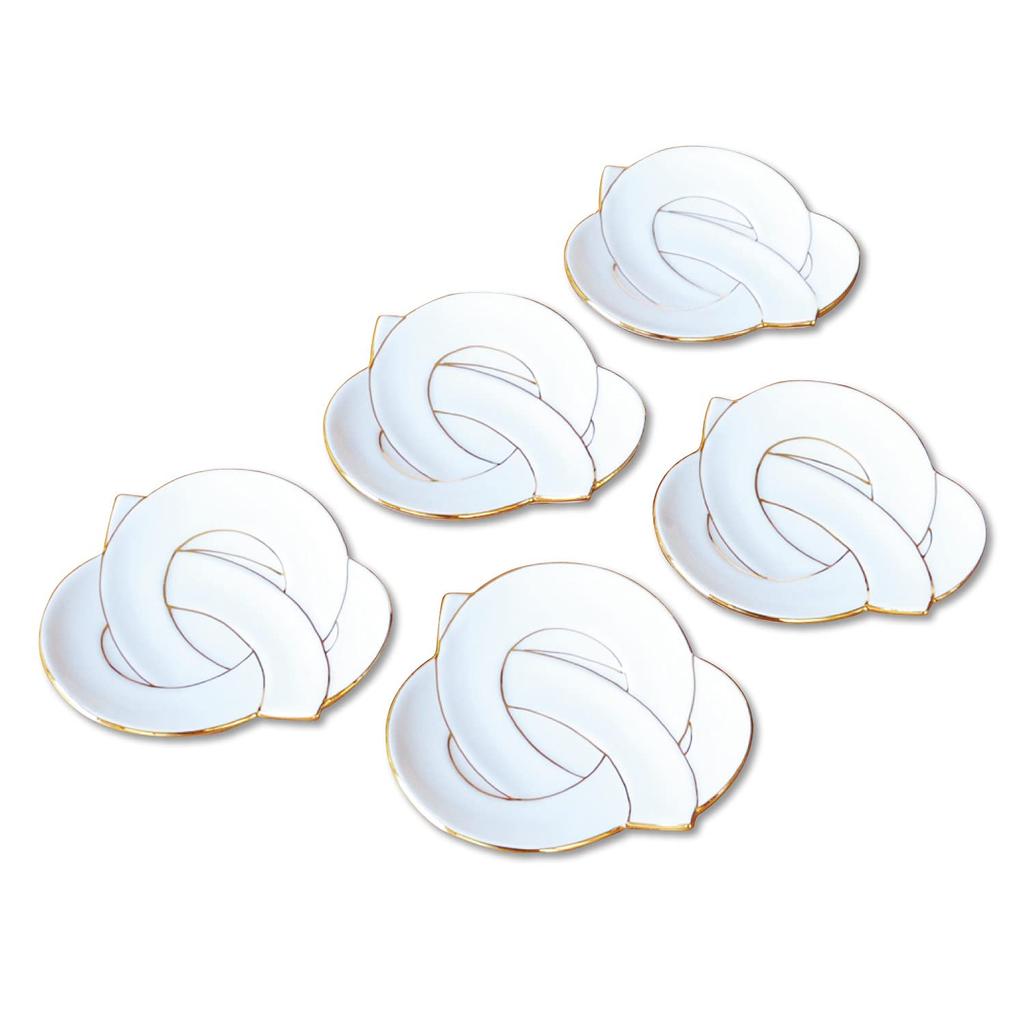 New Year's Tableware, Japanese Tableware, Small Plates, Auspicious Charms, Arita Ware Gold Wire Knot Small Plates, Set of 5, Gift Boxed