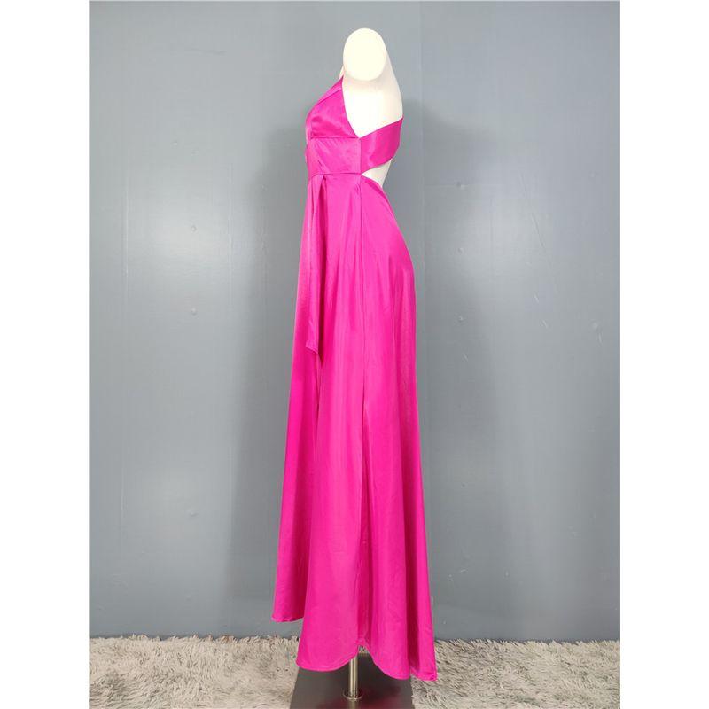 Export Single Summer New Arrival High Quality Smooth Fabric Bright Rose Red Elegant Adult Lady Like Woman Sexy V-neck Dress