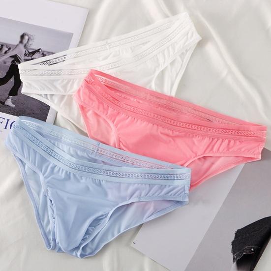 Men Briefs Mid-rise Elastic Waistband Thin Ice Silk Panties Solid Color Perspective Breathable Comfortable Fit Underwear