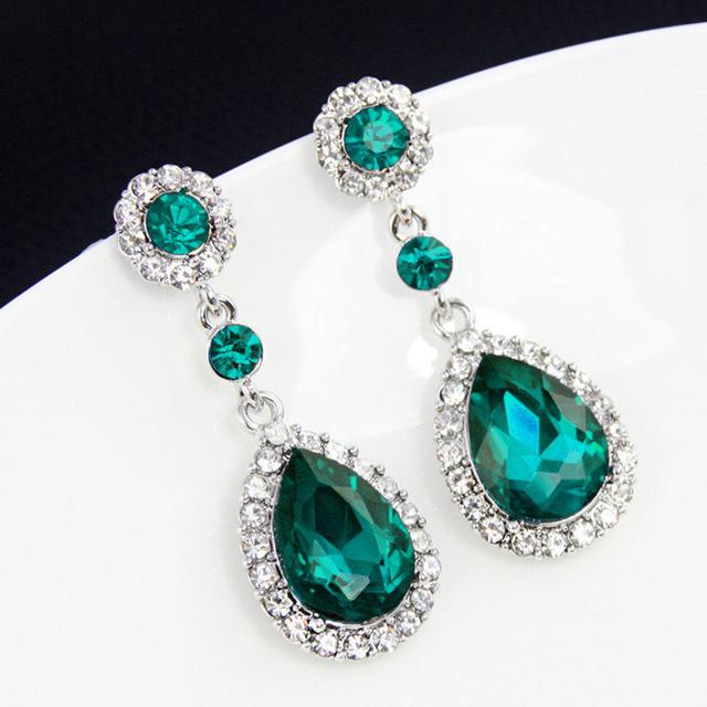 Korean Green Crystal Stone Drop Earrings for Women Trendy Rhinestone Geometric Tassel Dangle Earring Girl Party Fashion Jewelry