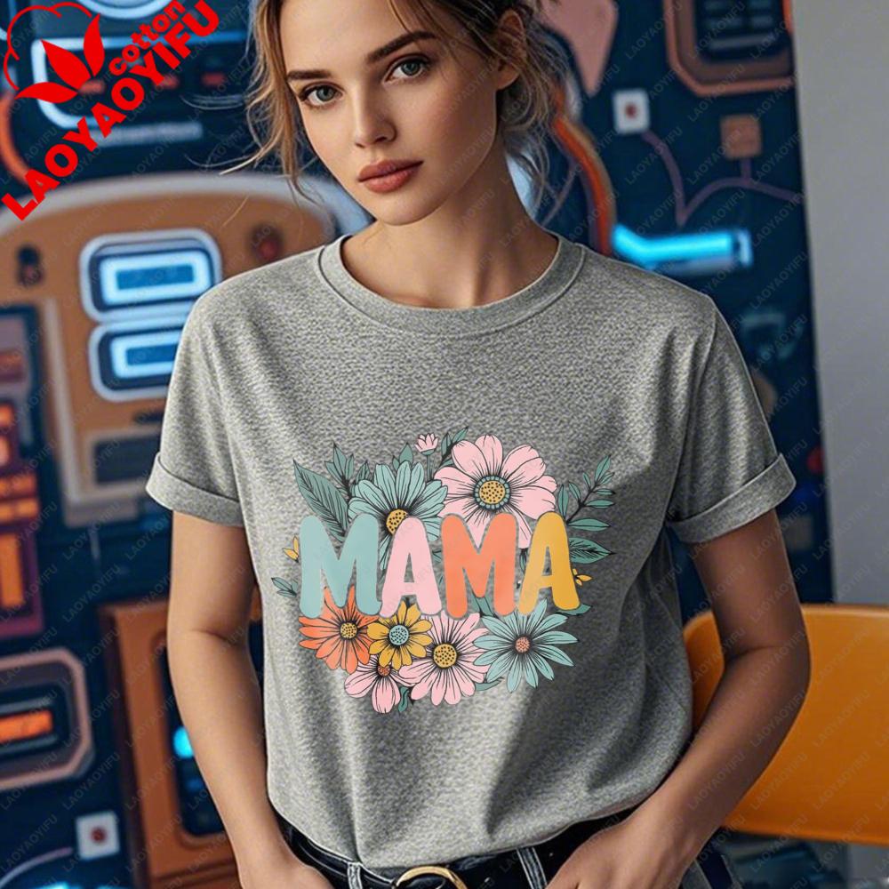 Flower Mama Shirt Women Mama Graphic Tee Fashion Summer Women Crewneck Tops Creative Design Tshirt Mothers Day Gift Tshirt