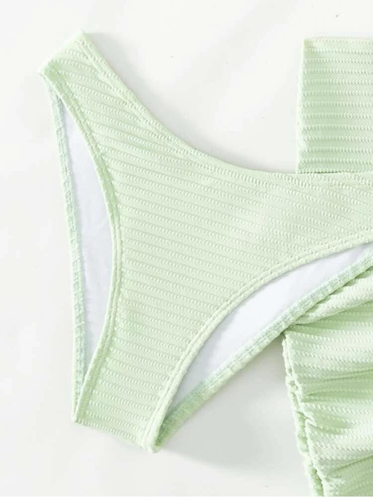 2025 Neues dreiteiliges Bikini-Set Sexy Damenkleid Einfarbiges Neckholder-Badeanzug Hohl Rückenfreies Badebekleidung Enganliegend Push-up Strandbadeanzug